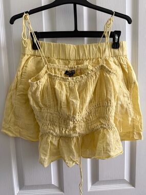 J. Crew Pale Yellow Smocked Top and Shorts Set